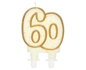 Świeczka cyferka "60" złoty kontur 8 cm