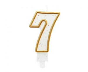 Świeczka cyferka "7" złoty kontur 8 cm