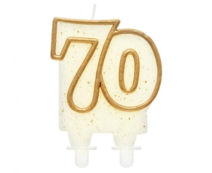 Świeczka cyferka "70" złoty kontur 8 cm