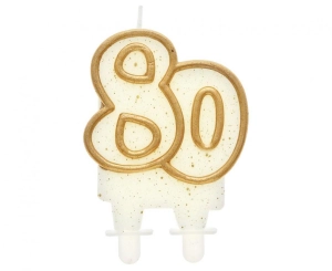 Świeczka cyferka "80" złoty kontur 8 cm