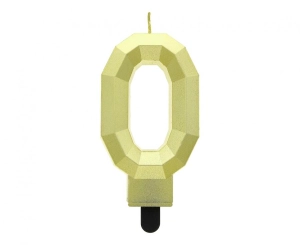 Świeczka cyferka 0 - Diament metalik złoty 7.6 cm