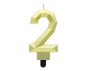 Świeczka cyferka 2 - Diament metalik złoty 7.6 cm