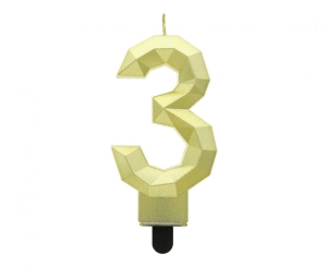 Świeczka cyferka 3 - Diament metalik złoty 7.6 cm