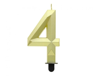 Świeczka cyferka 4 - Diament metalik złoty 7.6 cm