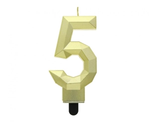 Świeczka cyferka 5 - Diament metalik złoty 7.6 cm