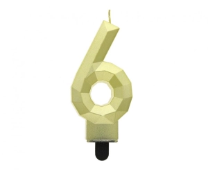 Świeczka cyferka 6 - Diament metalik złoty 7.6 cm