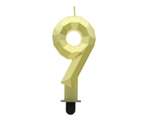 Świeczka cyferka 9 - Diament metalik złoty 7.6 cm