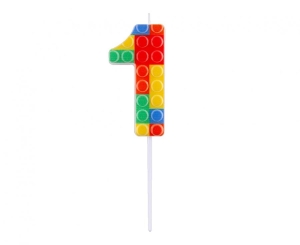 Świeczka piker KLOCKI cyferka 1 wielokolorowa 10.5x3.5 cm