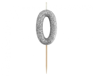 Świeczka piker cyferka 0 czarna NOWY BIO BROKAT 11x3.5 cm