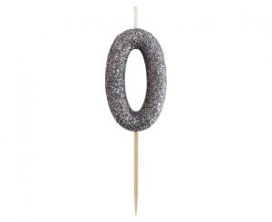 Świeczka piker cyferka 0 czarna NOWY BIO BROKAT 11x3.5 cm (stare)