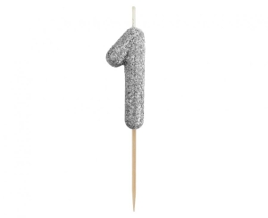 Świeczka piker cyferka 1 czarna NOWY BIO BROKAT 11x3.5 cm