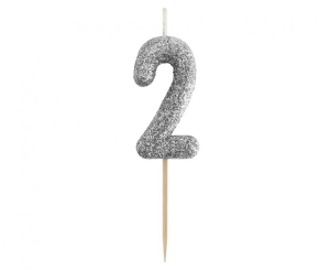 Świeczka piker cyferka 2 czarna NOWY BIO BROKAT 11x3.5 cm