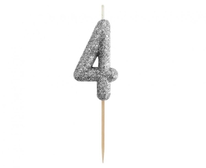 Świeczka piker cyferka 4 czarna NOWY BIO BROKAT 11x3.5 cm