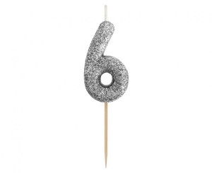 Świeczka piker cyferka 6 czarna NOWY BIO BROKAT 11x3.5 cm