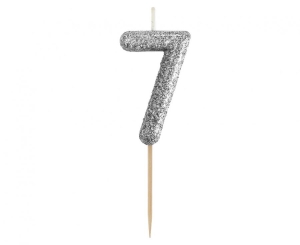 Świeczka piker cyferka 7 czarna NOWY BIO BROKAT 11x3.5 cm