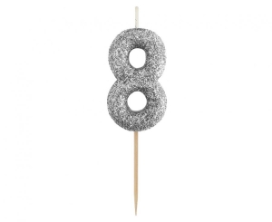 Świeczka piker cyferka 8 czarna NOWY BIO BROKAT 11x3.5 cm
