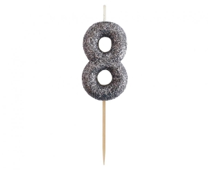 Świeczka piker cyferka 8 czarna NOWY BIO BROKAT 11x3.5 cm (stare)