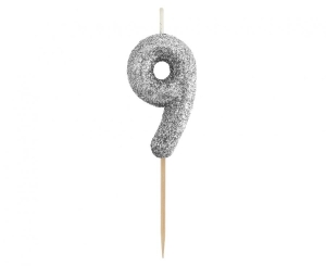 Świeczka piker cyferka 9 czarna NOWY BIO BROKAT 11x3.5 cm