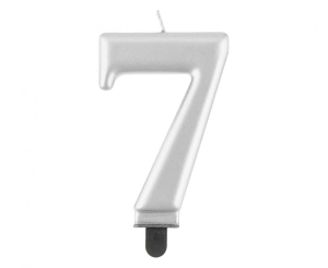 Świeczka cyferka 7 metalik srebrna 8 cm
