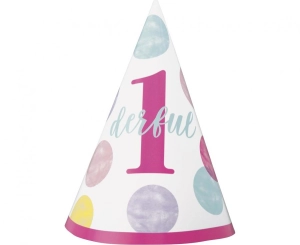 Czapeczka First Birthday różowe groszki