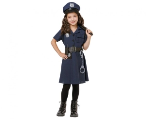 Strój dla dzieci Elegancka Policjantka (sukienka pasek czapka kajdanki krótkofalówka pałka) rozm. 120/130 cm