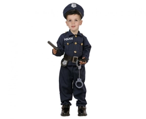 Strój dla dzieci Elegancki Policjant (bluzka spodnie pasek czapka kajdanki krótkofalówka pałka) rozm. 92/104 cm