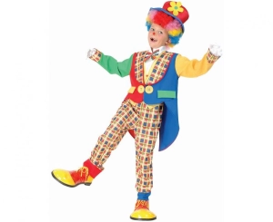 Strój dla dzieci Kolorowy Klaun (bluzka spodnie kapelusz muszka) rozm. 120/130 cm