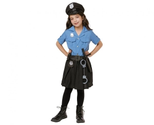 Strój dla dzieci Niebieska Policjantka (bluzka spódnica pasek czapka kajdanki krótkofalówka pałka) rozm. 130/140cm