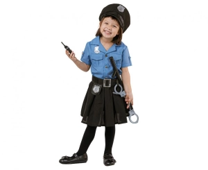 Strój dla dzieci Niebieska Policjantka (bluzka spódnica pasek czapka kajdanki krótkofalówka pałka) rozm. 92/104 cm
