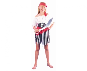 Strój dla dzieci Pasiasta Piratka (bluzka spódnica pasek opaska) rozm.130/140 cm
