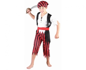 Strój dla dzieci Pasiasty Pirat (spodnie bluzka z kamizelką pasek bandana) rozm.120/130 cm