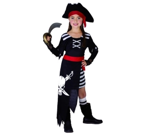 Strój dla dzieci Piratka z czaszką (sukienka z pasem i rękawkami kapelusz) rozm. 120/130 cm