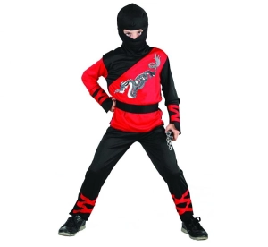 Strój Dragon Ninja (bluzka spodnie kaptur nakładki na ręce pas) rozm. 120/130 cm