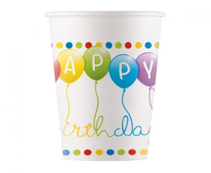 Kubeczki papierowe Happy Birthday Streamers (WM) 200ml 8 szt