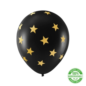 Balony biodegradowalne czarne w złote gwiazdki 12cali 100szt.