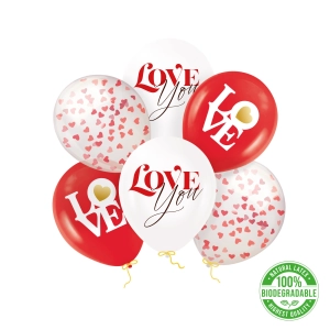 Balony biodegradowalne Love konfetti 12cali 6szt. zestaw