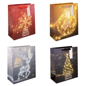 Torebki na prezenty Merry Christmas and Happy New Year małe 12szt. mix