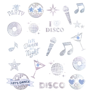 Tatuaże zmywalne Silver Disco 21szt. zestaw