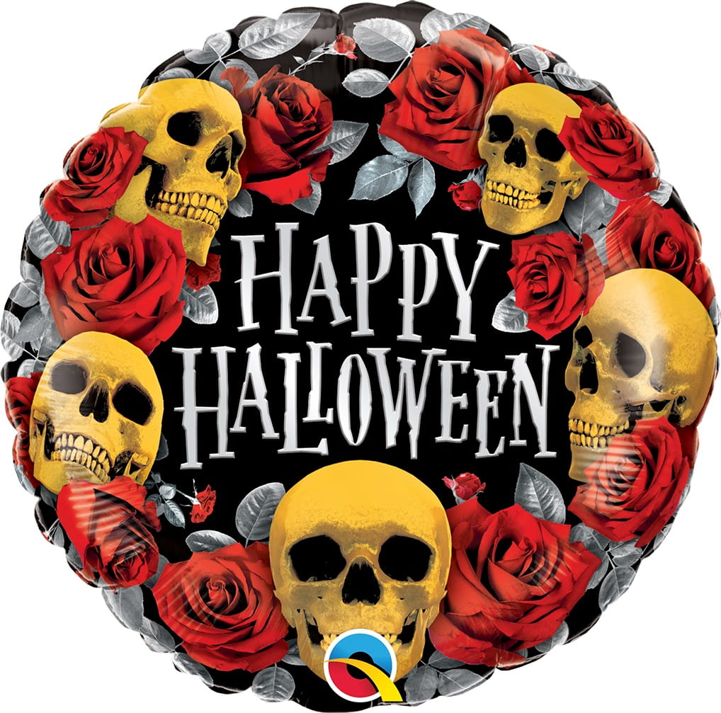 Balon foliowy złote czaszki Happy Halloween 45cm
