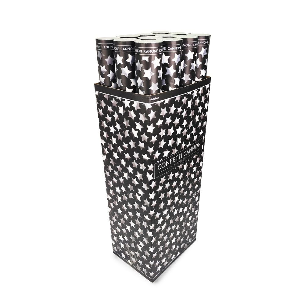 Tuby strzelające konfetti srebrne gwiazdki 60 cm 36 szt