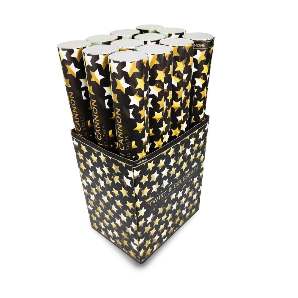 Tuby strzelające konfetti złote gwiazdki 40 cm 72 szt