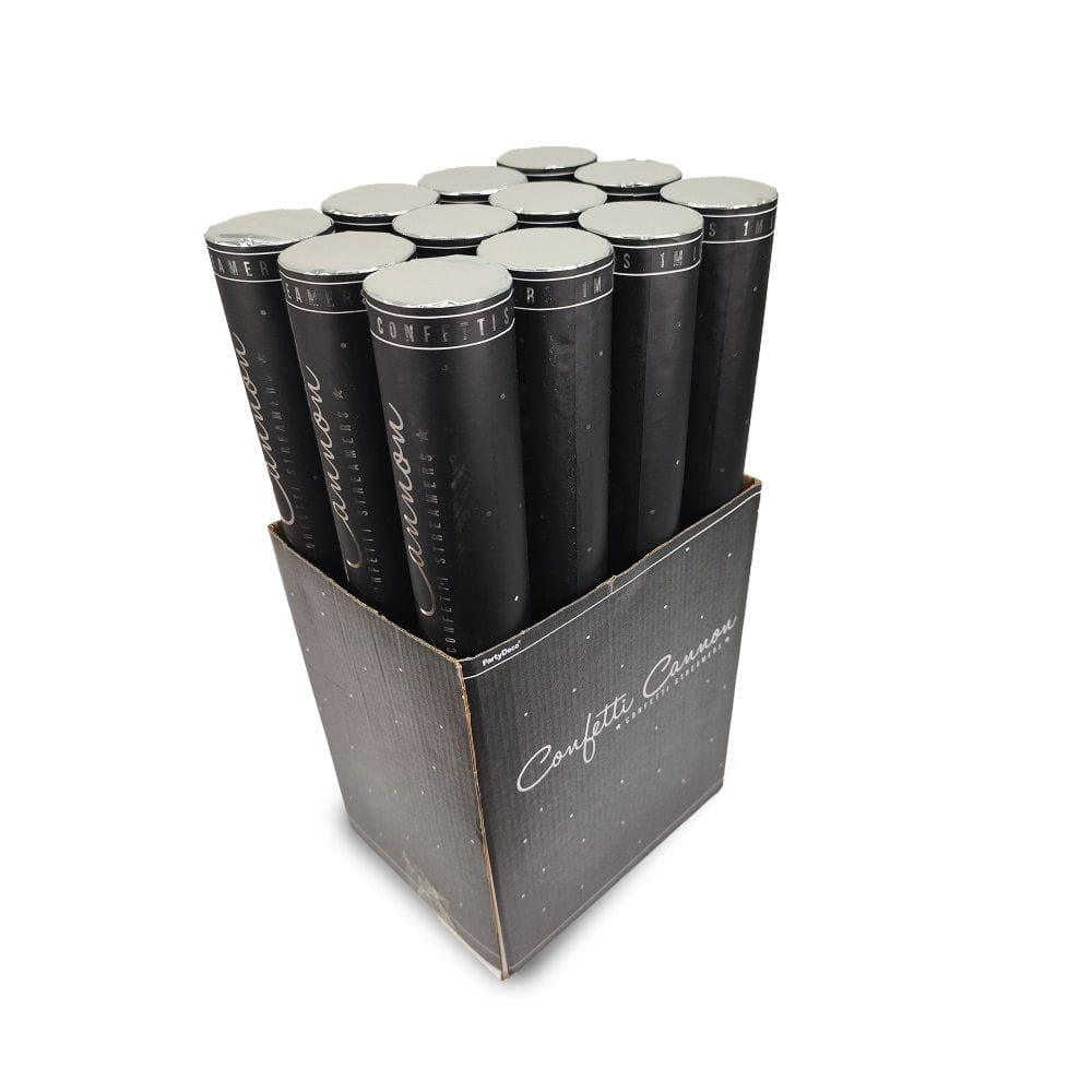 Tuby strzelające serpentyny srebrne 40 cm 72 szt